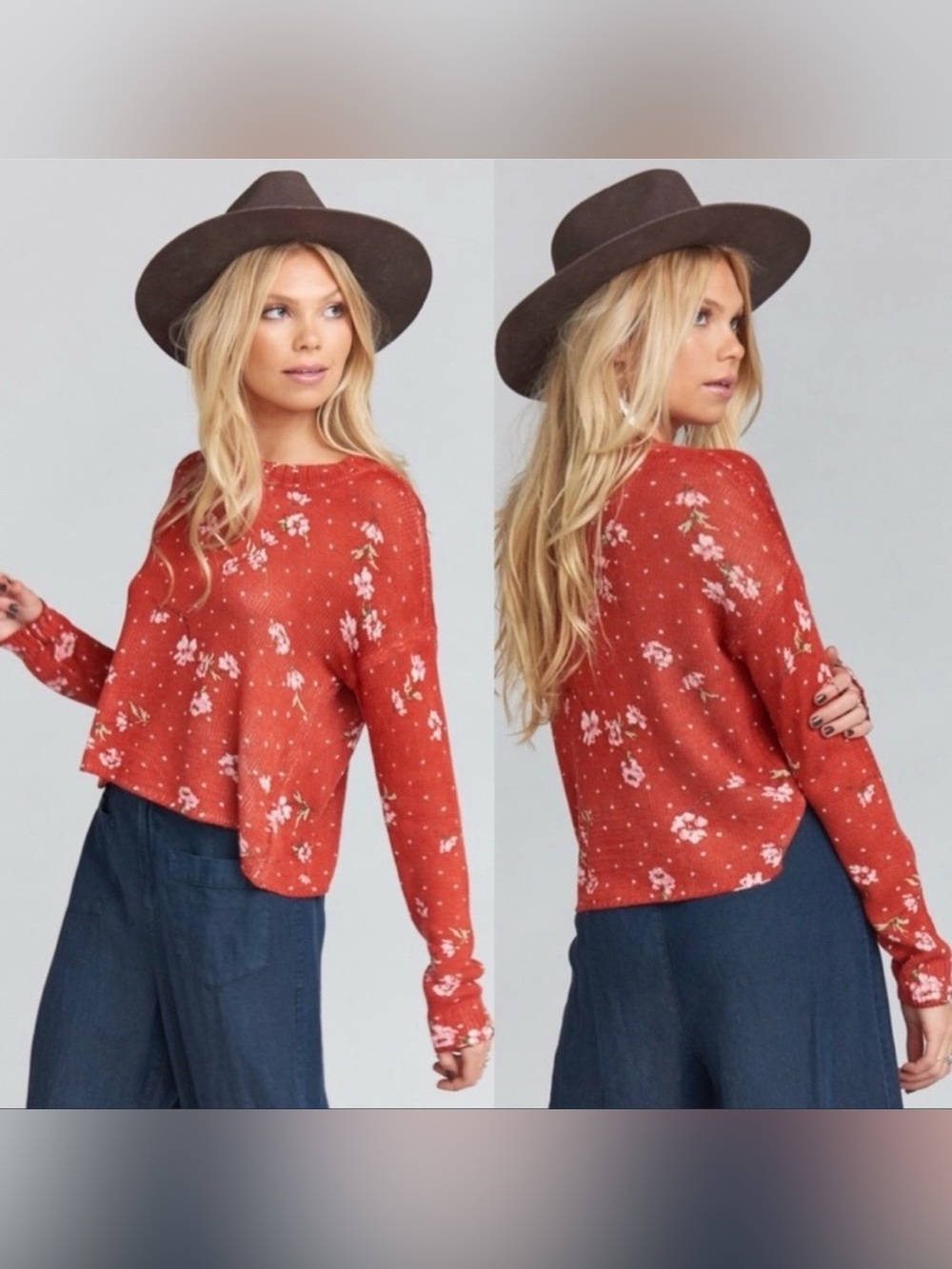Show Me Your Mumu Red Varsity Cropped Sweater Dotcha Love Me Floral